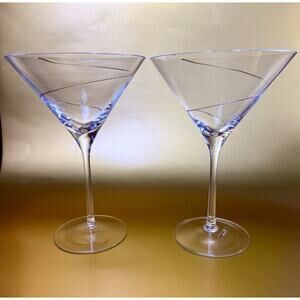 Krosno Martini Glasses 9" Set Gold Cut Swirl Large Crystal Poland